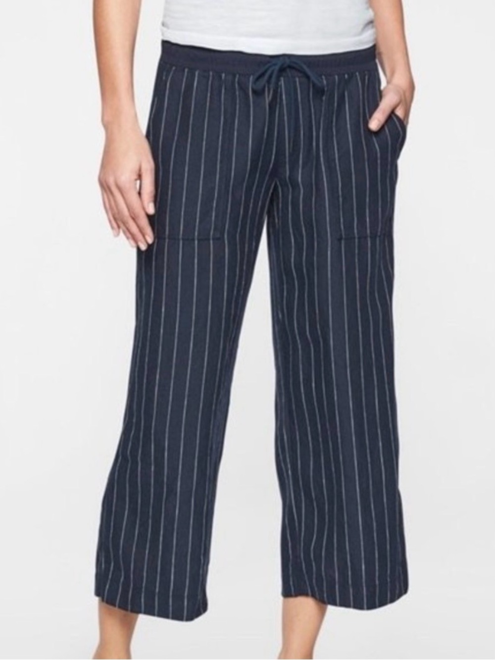 Athleta Navy Pinstripe Cropped Wide-Leg Pants